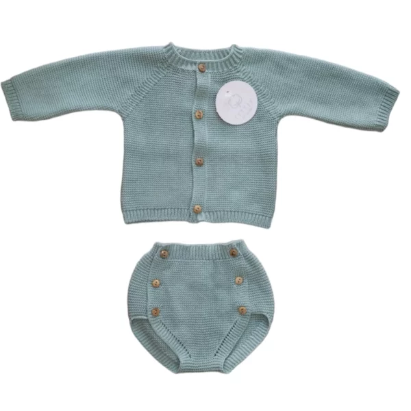 Ensemble Cotton Socks bleu-vert avec gilet et culotte