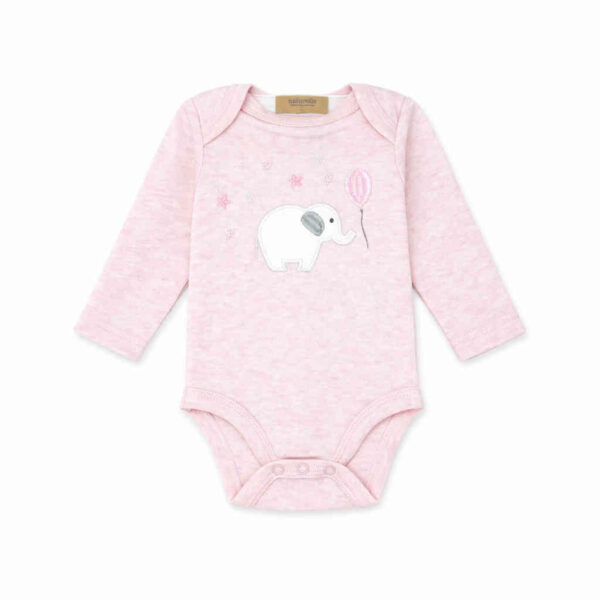 Body bébé rose à manches longues avec motif éléphant