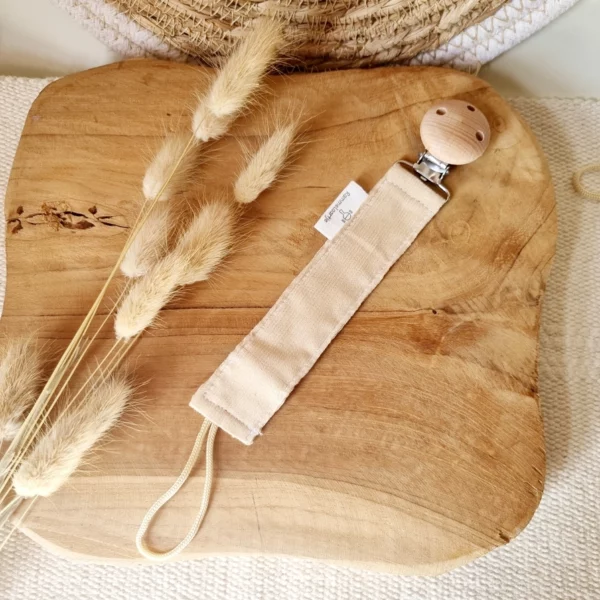 Attache-sucette Rammelaartje beige avec clip en bois