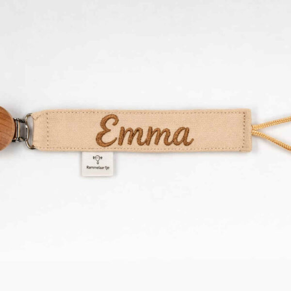 Attache-sucette avec clip en bois et prénom Emma