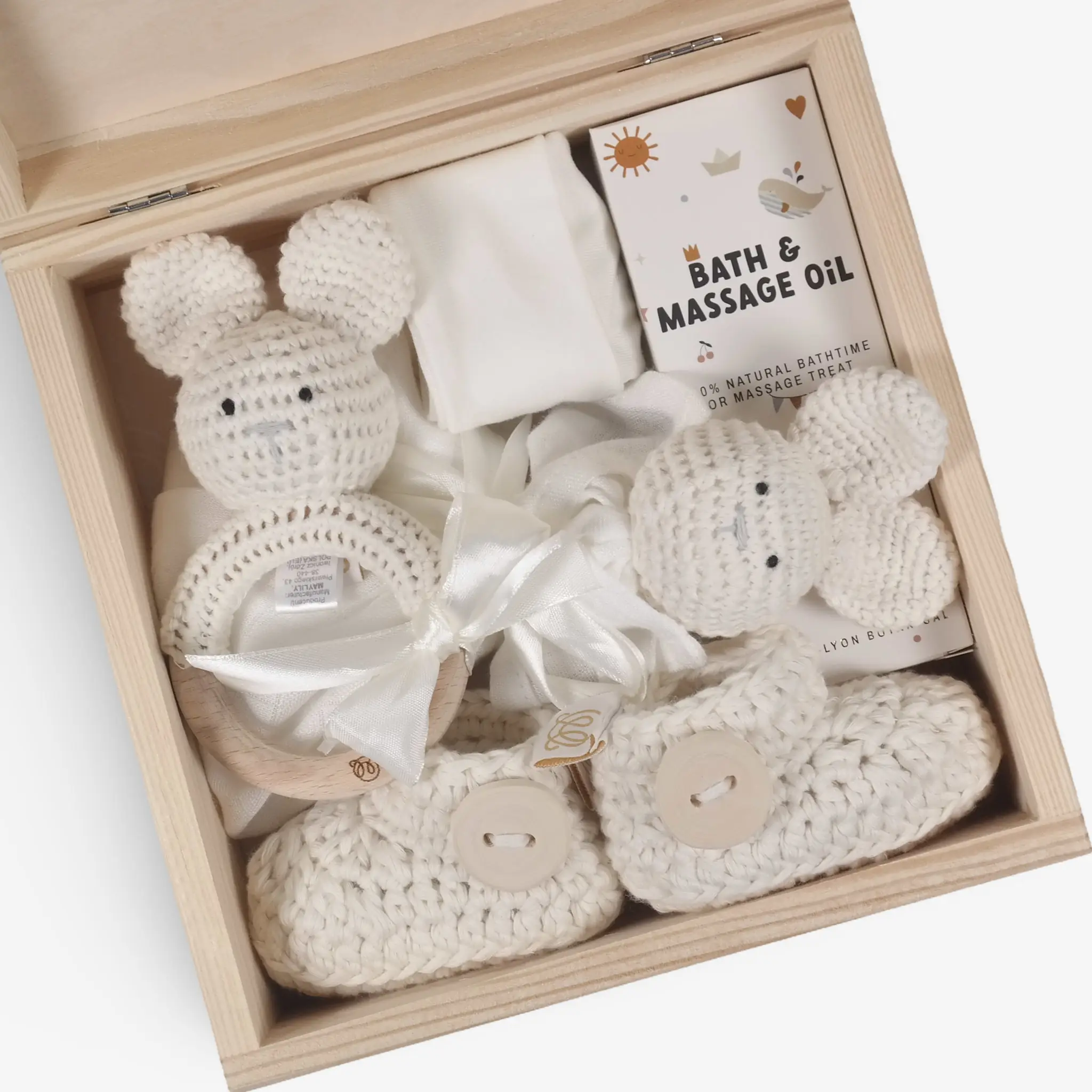 Cofanetto nascita Maylily M beige con accessori per bebè visto dall’alto